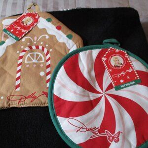 Set of Two DG Dolly Parton Pot Holders Christmas Gingerbread Peppermint NWT